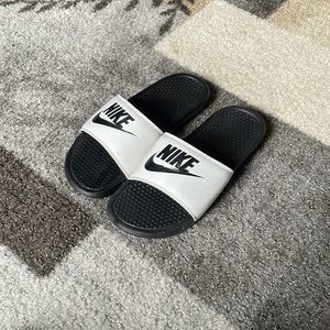 White Nike slides